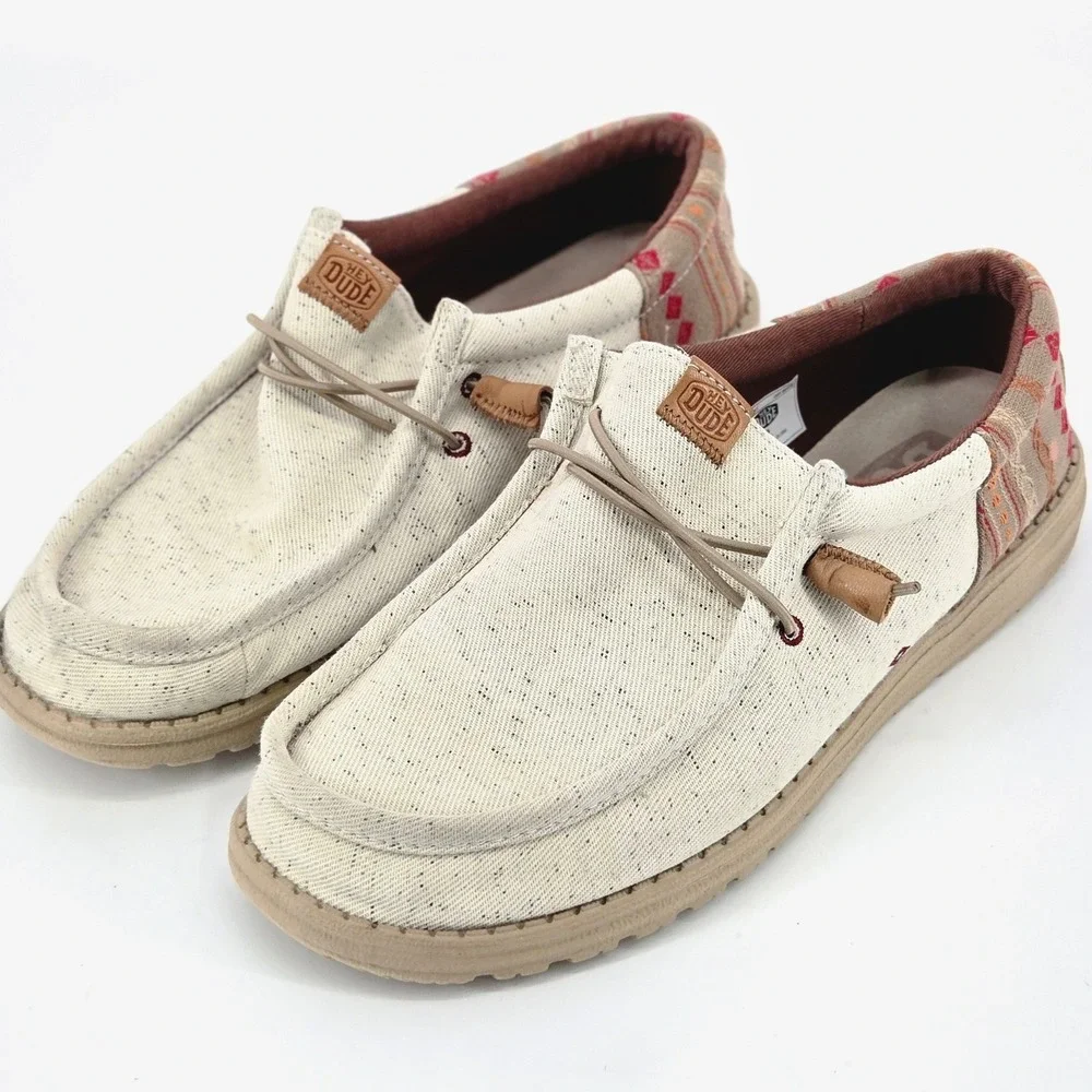 Hey Dude Wally Funk Vintage Blanket Off White Geometric Men's Shoes Size M10 NEW